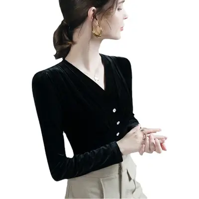 Vintage Velvet Long Sleeve Western Top for Women