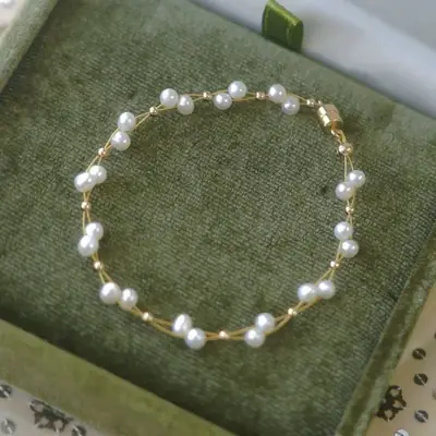 Pearl Bracelet 14K Gold with Iron Buckle for Women