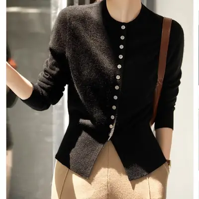 Women Button Slit Knit Cardigan Black 2025