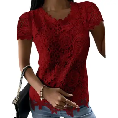 Red Lace Long Sleeve Top for Women 2025 Winter
