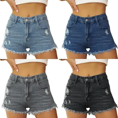 American Women Ripped Denim Shorts Hot Pants Stretch