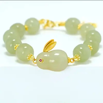 Green Jade Rabbit Bracelet for Girls