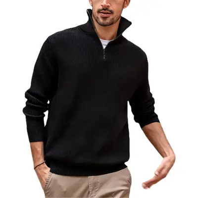 Men's White Zipper Turtleneck Polo Shirt