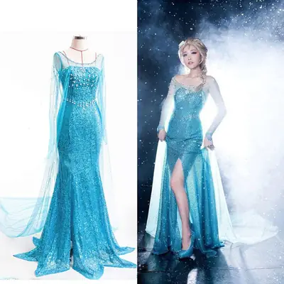 Elsa Princess Blue Glitter Skirt Dress Queen Adult Costume