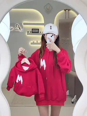 Red Hooded Velvet Sweatshirt for Kids & Teens 2025