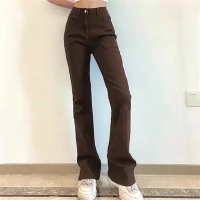 Brown Slim Fit High Waist Jeans for Women