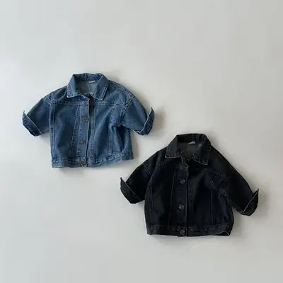 Kids Denim Jacket Coat Blue Black Collar Spring Coat