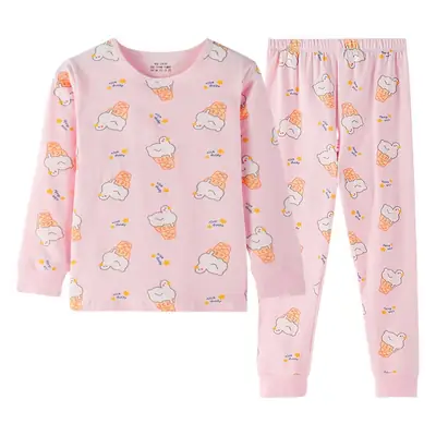 Girls Cotton Pajamas Pink White Long Sleeve Cartoon