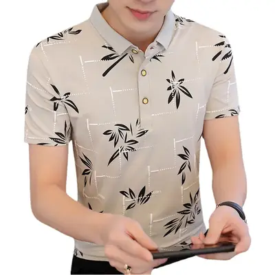 Men White Polo T-Shirt Short Sleeve Korean Style