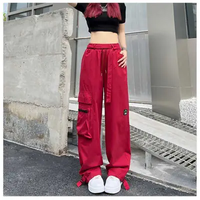 Women Loose Straight Pants Black Hip Hop Casual 2022