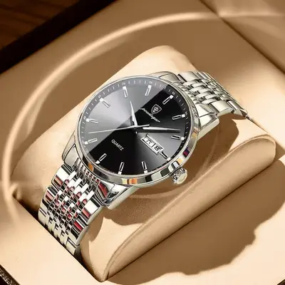 Swiss Men's Quartz Watch with Live Calendar & Gold Bracelet