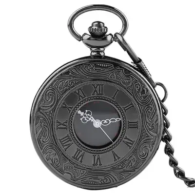 Black Roman Numeral Pocket Watch Necklace Pendant