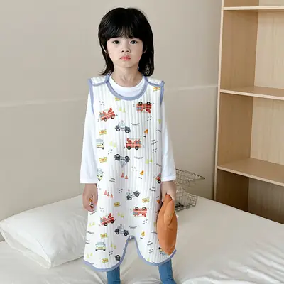 Children's Pure Cotton Layered Sleep Dress with Anti-Kick Bag