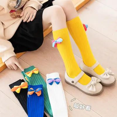 2025 Girls Cotton Socks Korean National Bow Heelless