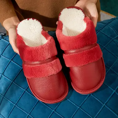 Winter Cotton Slippers Thick Bottom Warm Leather Men's Plus Size