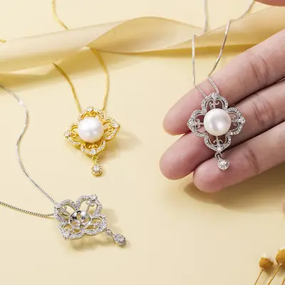 Vintage Hollow Pearl Pendant with Zircon Drop