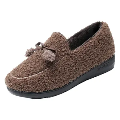 Women's Fleece Slip-on Shoes Brown Winter Warm