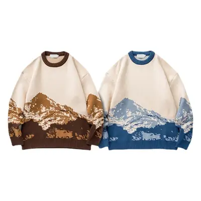 Men's Tie-Dye Knit Winter Jacket Round Neck Long Sleeve