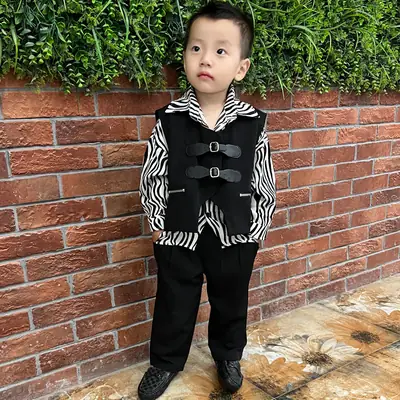 Boys Zebra Print 2-Piece Vest Suit 2024 Spring