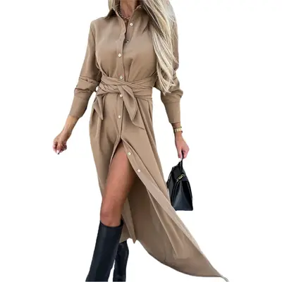 Green Long Sleeve Cardigan Dress for Women