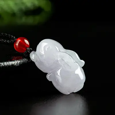 Natural Burmese Jade Rabbit Pendant for Men Women