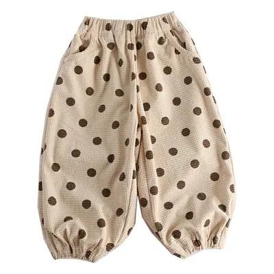 Brown Polka Dot Cotton Cropped Pants for Kids