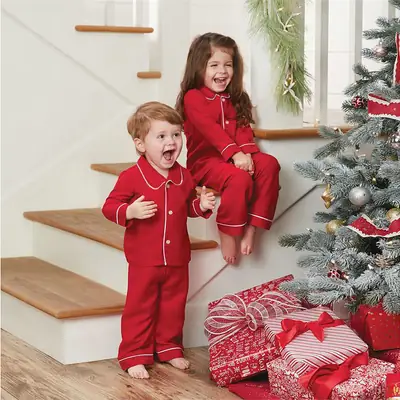Red Long Sleeve Pajama Set for Girls Christmas Wear