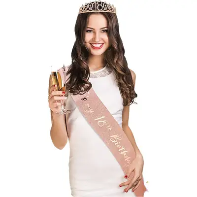Roses Gold Rhinestone Digital Crown Hairband for Birthday Party