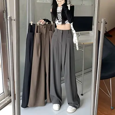 Women Loose Slimming Straight Leg Pants Pink Spring Autumn