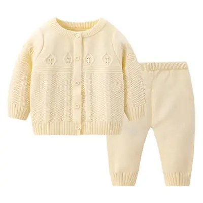 Baby Sweater Set Cream Green Round Neck Cardigan Coat