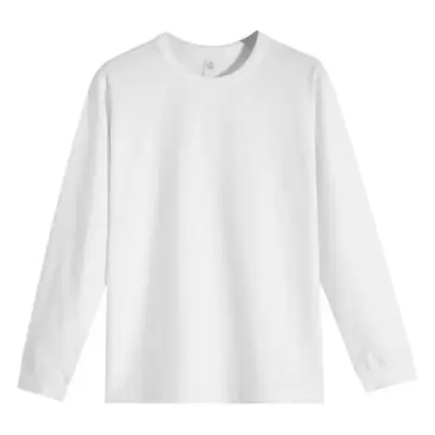 Men White Cotton Long Sleeve Crewneck T-Shirt