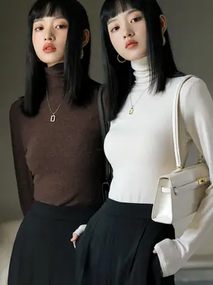 Women Long-Sleeve Slim Fit Sweater Top Black Knit Autumn Winter