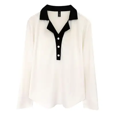Plus Size Women Black Polka Dot Long Sleeve Top
