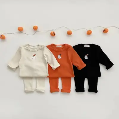 Korean Kids 24A Full Set Black Cotton Autumn 2-Piece