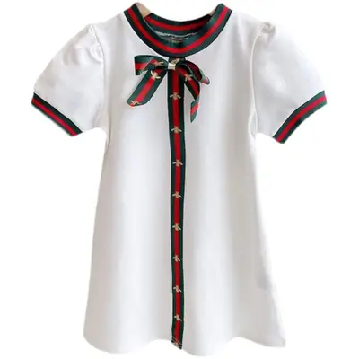 Girls Red Bow Pure Cotton Summer Dress