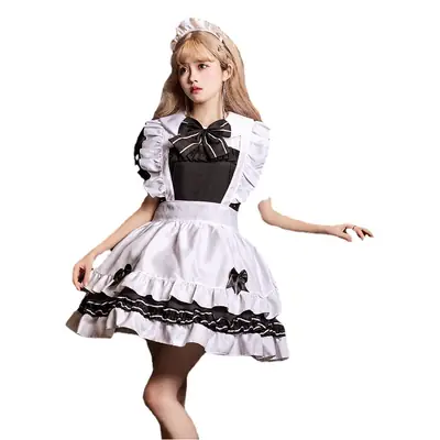 Lolita Maid Suit White Black Embroidered Dress