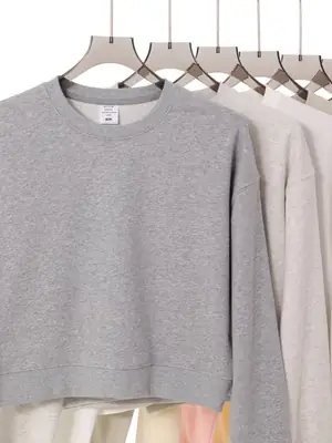 330g Heavyweight Women's Beige Sweatshirt Navel-Baring Long Sleeve