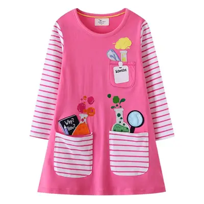 Cartoon Long Sleeve Girls Pink Dress Spring Autumn