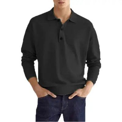 Men's 2022 Polo Shirt V-Neck Button Long Sleeve