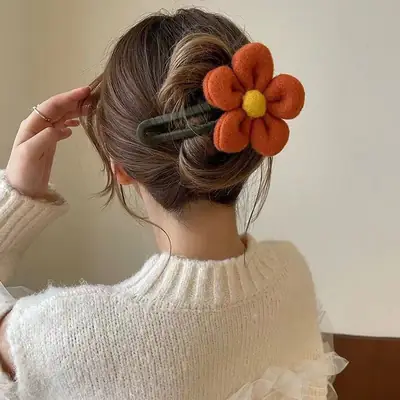 Plush Flower Hair Clip Orange Yellow