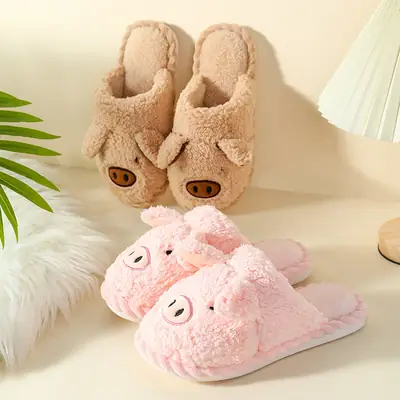 Piggy Cotton Slippers for Women, Home Use, Couple's Furry Floor Slippers, Autumn and Winter Home Plush Cotton Slippers, Autumn and Winter Wholesale
