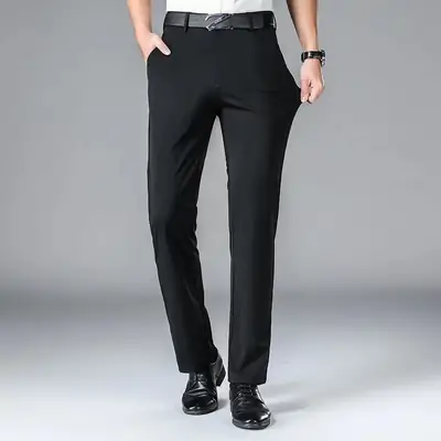 Men's Spring Autumn Business Black Stretch Pants