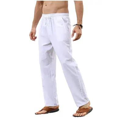 Men's Slim Fit Cotton Linen Pants Beige