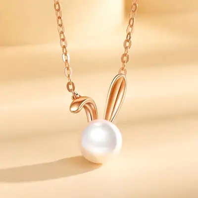 14K Gold Rabbit Pearl Pendant for Women