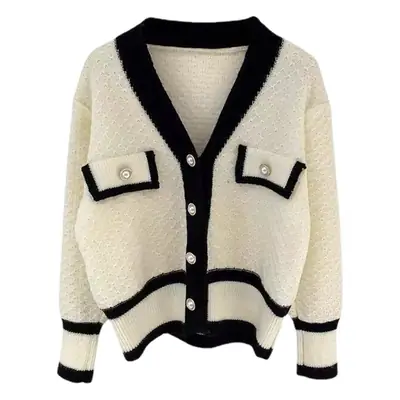 Women's Black White Knit Cardigan Jacket Autumn 25