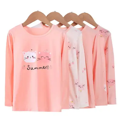 Girls Long Sleeve T-Shirt Set Pink & Cream Summer Print