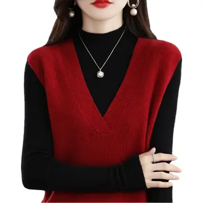 Women's V-Neck Knitted Vest Sleeveless Winter Wear