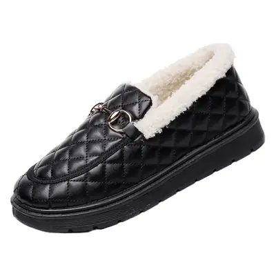 Women's Fleece Lined Snow Boots Black Winter Slippers