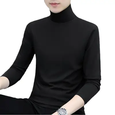 Men's Black Fleece Turtleneck with Embroidered Design