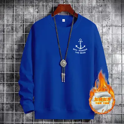 Men Grey Fleece Sweatshirt with Anchor Print